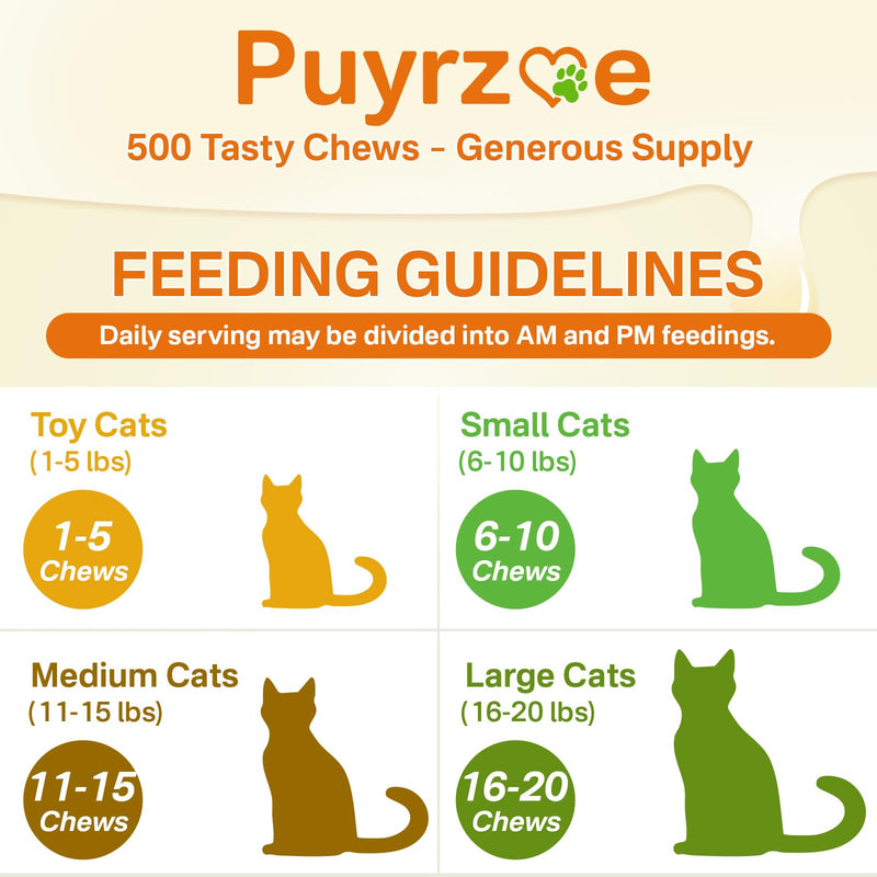 Puyrzoe Lysine for Cats Drops + Cat Probiotics Chews – Respiratory & Immune Support + Gut & Digestive Balance – Liquid Lysine 60ml + 500 Chews Crunchy Cheese Core with 3 Probiotics & FOS for Cats