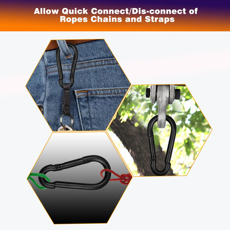 M5 Black Carabiner Clip, 3/16Inch Snap Hook Quick Link Small Carabiner Clips, 2'' Spring Carabiner Link Buckle for Fishing Camping Hammock Dog Leashes-220LBS Holding Capacity 100PCSM5