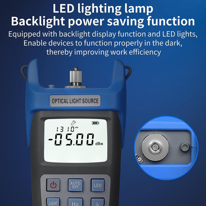 Rechargeable Fiber Optic Light Source A-C1315 Fiber Optic Cable Tester Single-Mode Dual wavelength 1310/1550nm Fiber Optic Power Meter Suitable for SC/FC/ST/LC Interface Equipped with 1 FC-LC Adapter