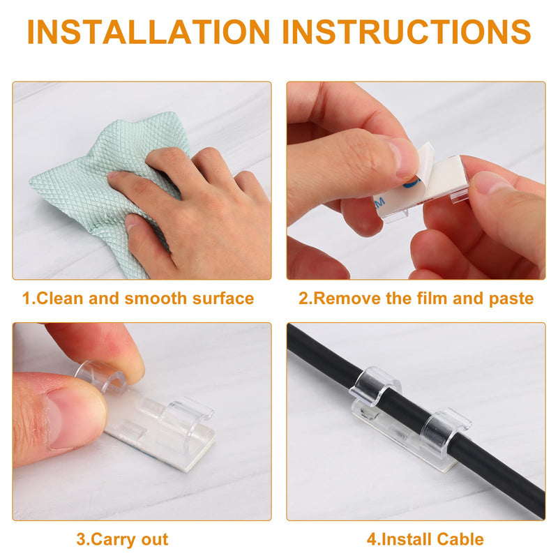 60 Pcs Clear Cable Clips with 3M Adhesive, Wire Holders Under Desk, Cord Management for Wall, Car, Ethernet, PC, Christmas Light Indoor/Outdoor M