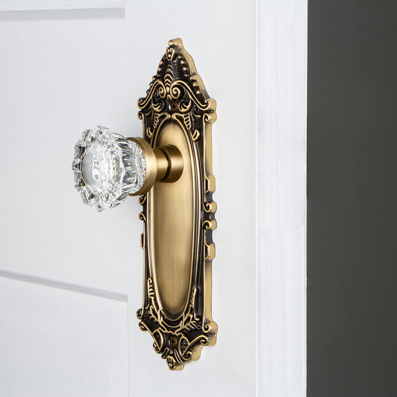 Nostalgic Warehouse Victorian Plate & Interior Crystal Door Knob Single Dummy Antique Brass
