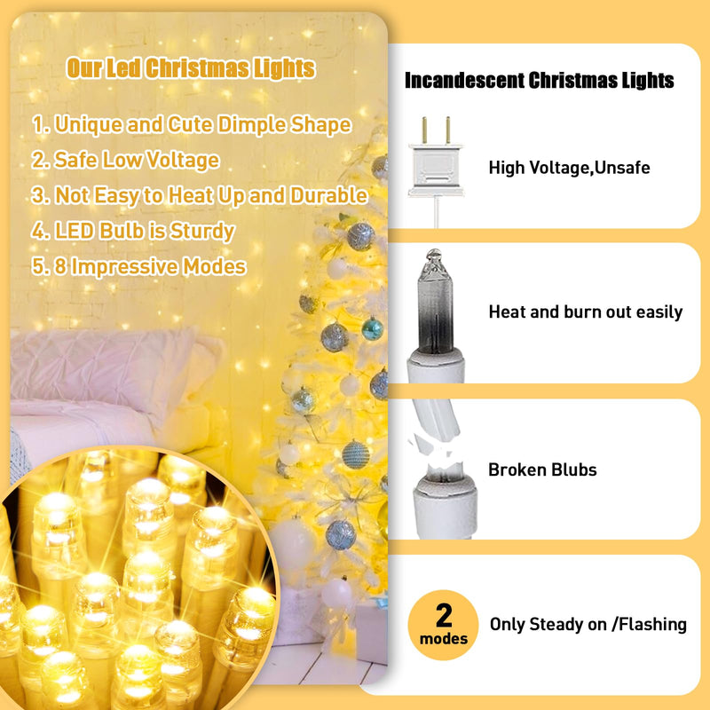 JMEXSUSS Connectable Warm White String Lights Indoor, 8 Modes Christmas String Lights Plug in Fairy String Lights for Bedroom, 33ft 100 LED Twinkle Lights Outdoor for Christmas Tree Decor