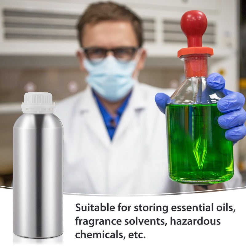 2 Pack Aluminum Bottles 1100 ml High-purity Brushed Aluminum for Hazardous Chemical Transport with Tamper Evident Caps & Ldpe Plugs for Essential Oils & Solvents 2