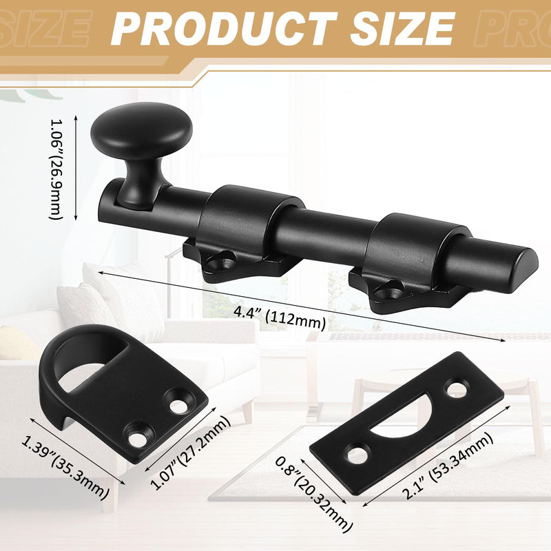Tandefio 2 Pcs Dutch Door Bolt 4 Inch Surface Bolt Sliding Door Locks Hardware Solid Brass Latch, Attic Latch for Dutch Slide Barn(Black) Black