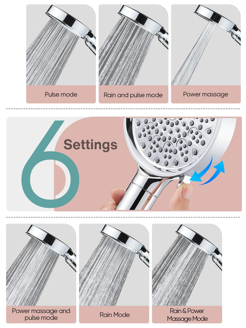 Cobbe Filtered Shower Head with Handheld, High Pressure 6 Spray Mode Showerhead with Filters, Water Softener Filters Beads for Hard Water - Remove Chlorine - Reduces Dry Itchy Skin, Chrome Round ‎‎1. Chrome