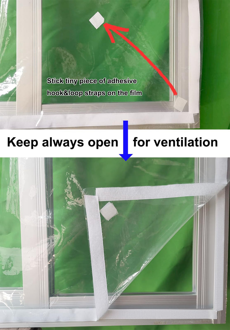 Adjustable Window Insulation Kit 47inX63in(120X160cm) for Winter Keep Cold Out,cuttable Transparent Film 180㎛ Thickness,Easy to Open for Ventilation,Reusable Plastic Window wrap 47"X63" (120X160cm)