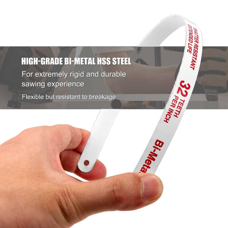 HAUTMEC 12" Hacksaw Blades Replacement Bi-Metal(10 Pack) 32 TPI High Speed Steel Grounded Teeth HT0018-CT 12"x32TPI 10
