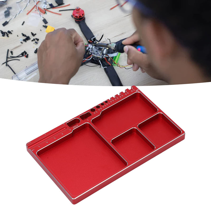 Magnetic Screw Tray Aluminium Alloy Magnetic Adsorption Widely Used Magnetic Parts Tray with Magnetic Pad for RC Repair Magnetic Bowl for Screws(Red)
