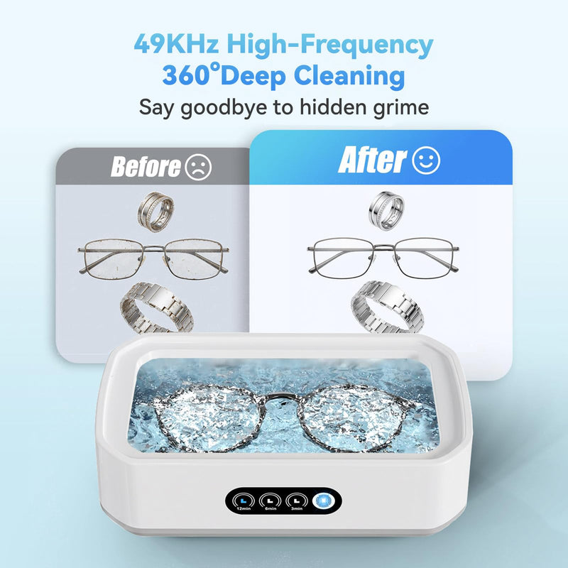 Ultrasonic Jewelry Cleaner Machine: 49KHz UltraSonic Cleaner with 3 Cleaning Modes for Jewelry,Eyeglass,Rings,Watch Band,Dentures,Retainers,Coins,Earring,Large 650ML 304 Stainless Steel Tank (White) White