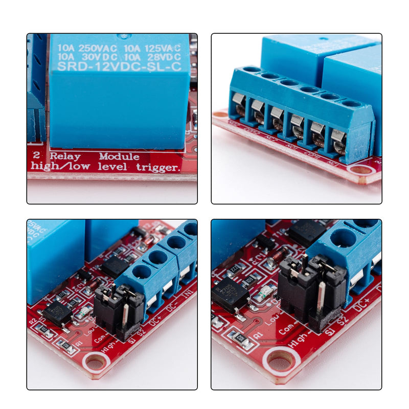 4PCS DC 12V 2 Channel Relay Module with Isolated Optocoupler Supports High and Low Level H/L Level Trigger Module Triggered