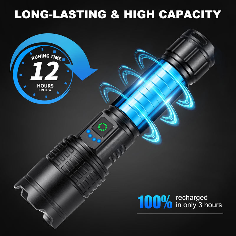 Rechargeable Led Flashlight High Lumens - 99,000lm Bright Powerful Flash Light with 5 Modes, Waterproof Handheld Linterna for Home, Camping(3 Packs)