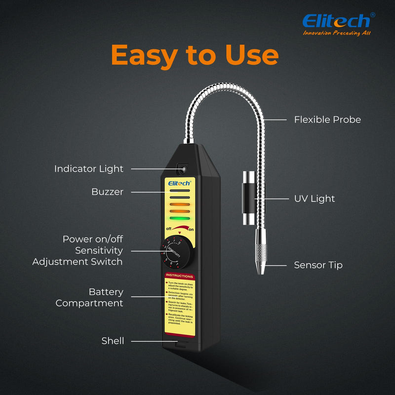 Elitech Freon Leak Detector Halogen Refrigerant Gas Leak Detector HVAC Tester AC Sniffer R22 R410A R134A 1234YF, WJL-6000S WJL-6000