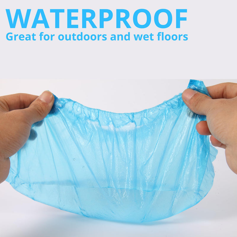 Frontline Shoe Covers Disposable Waterproof, Recyclable Premium Thick Plastic, SLip Resistance, Durable, Booties for Shoes, XL One Size Fits Most, Indoor Outdoor Shoe Covers (100) 100