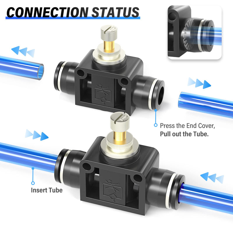 TAILONZ PNEUMATIC 8mm Tube OD Air Flow Control Valve with Push-to-Connect Fitting, in-Line Speed Controller Union Straight SCF-8 (Pack of 5)