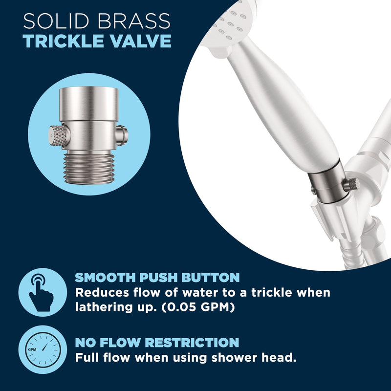 HammerHead Showers® Solid Metal Shower Head Shut Off Valve - Brushed Nickel - Brass Shower Head Valve Reduces Flow To A Trickle - Universal Shower Shut Off Valve - Plumbing Code Compliant