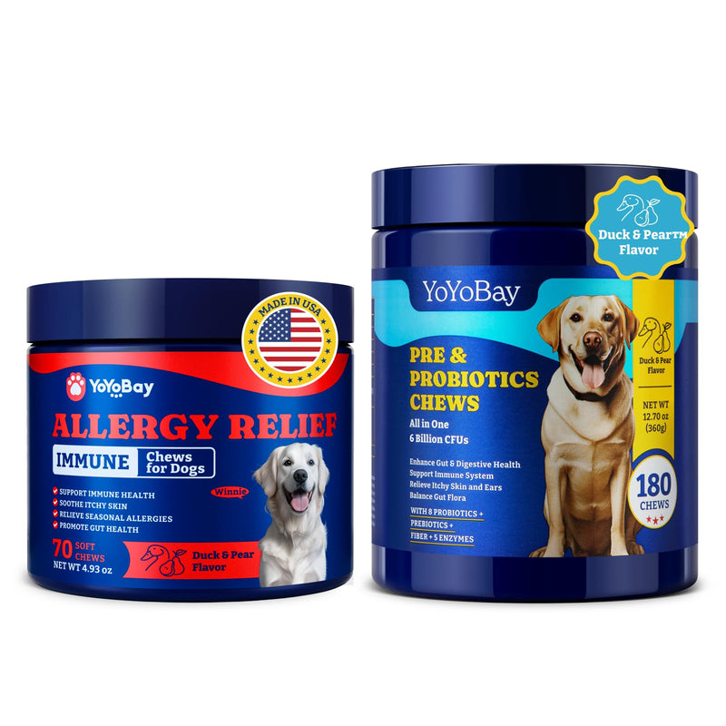 Dog Allergy Relief Chews – 70 Count + Probiotics 180 Count for Allergy, Gut & Immune Support