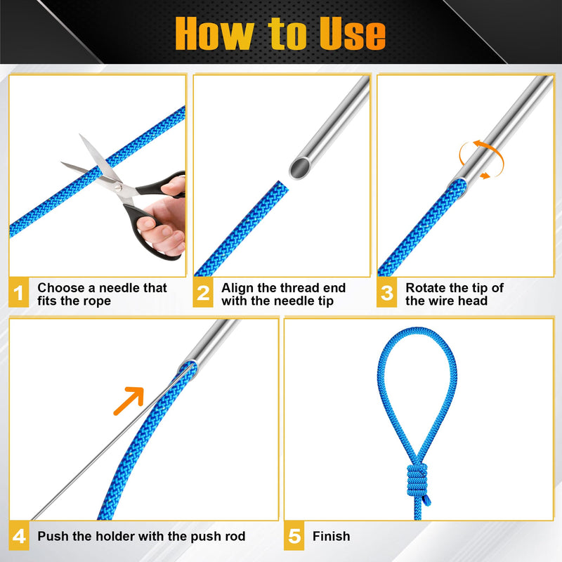 Rope Splicing Tool Kit, 5 Sizes (1/4", 5/16", 3/8", 7/16", 1/2") Stainless Steel Splicing FIDs with Brass Handle, Push Rod & Storage Pouch, for Marine and Rope Work