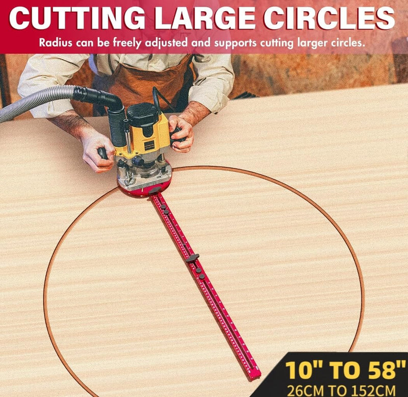 4 in 1 Router Milling Groove Bracket for Cutting Large Circles From 10IN to 58IN, Aluminum Alloy Router Circle Cutting Jig, Adjustable Router Jig and Router Guide for Woodworking (Oil Red)