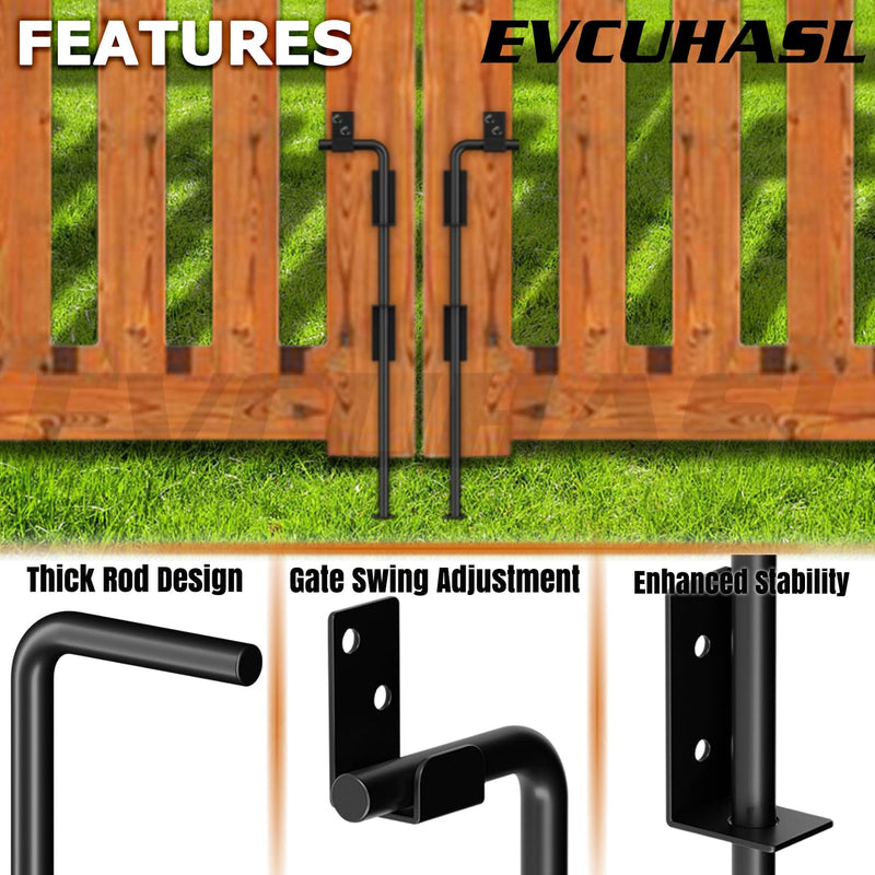 24" Cane Bolt Gate Drop Rod Heavy Duty Stopper Hardware, Gate Ground Latch for Wood Metal Vinyl Gates Doors, Gate Drop Pin for Holding Gate to The Ground, Black Finish-2 Pack 2 24 Inch