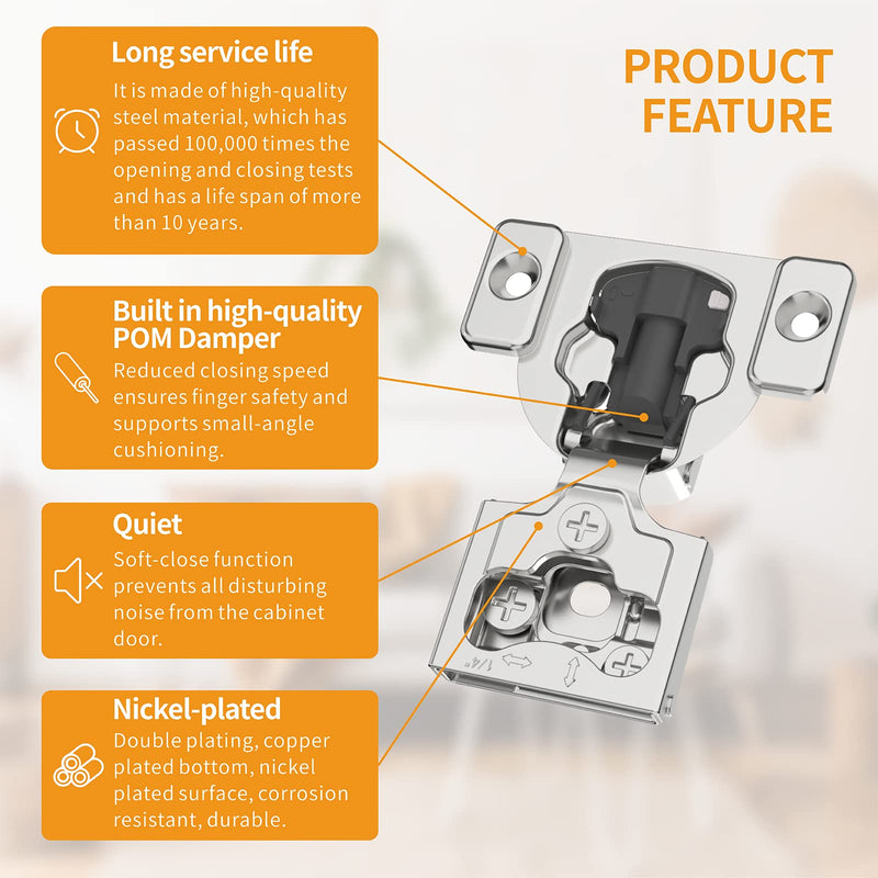 10 Pack 1/4" Small Overlay 4D Concealed Hinges for Face Frame Door, Soft Close On/Off Switch, Self Closing, 105° Open Angle Concealed Stainless Steel Hinges for Framed Cabinet, Satin Nickel 1/4" Overlay 10 Pack