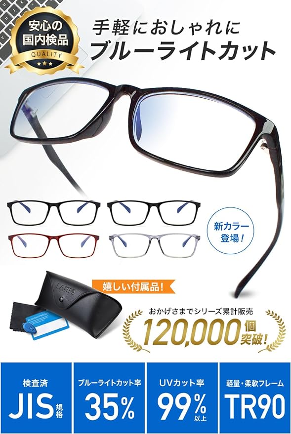 LAMIO Blue Light Cut Glasses, PC Glasses, No Prescription, Lightweight, UV Protection, Wellington, Black - NewNest Australia