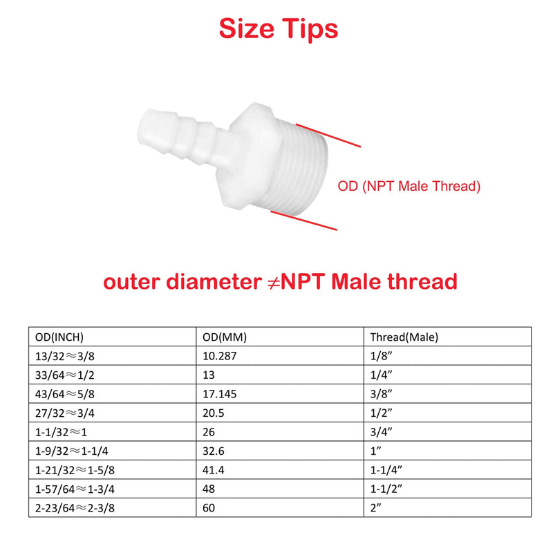 JoyTube Plastic Hose Barb Fittings 3/8" Barb X 1/2" NPT Male Thread Adapter Connector Pipe Fittings (pack of 6) 3/8" Barb x 1/2" Male