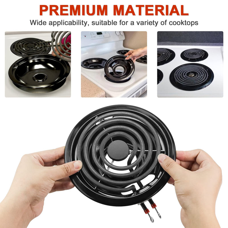 W10290350 W10290353 Black Porcelain Burner Drip Pans By AMI PARTS - Replacement for Whirl-pool Electric Range Cooktop - Includes 2 8-Inch and 2 6-Inch Pans