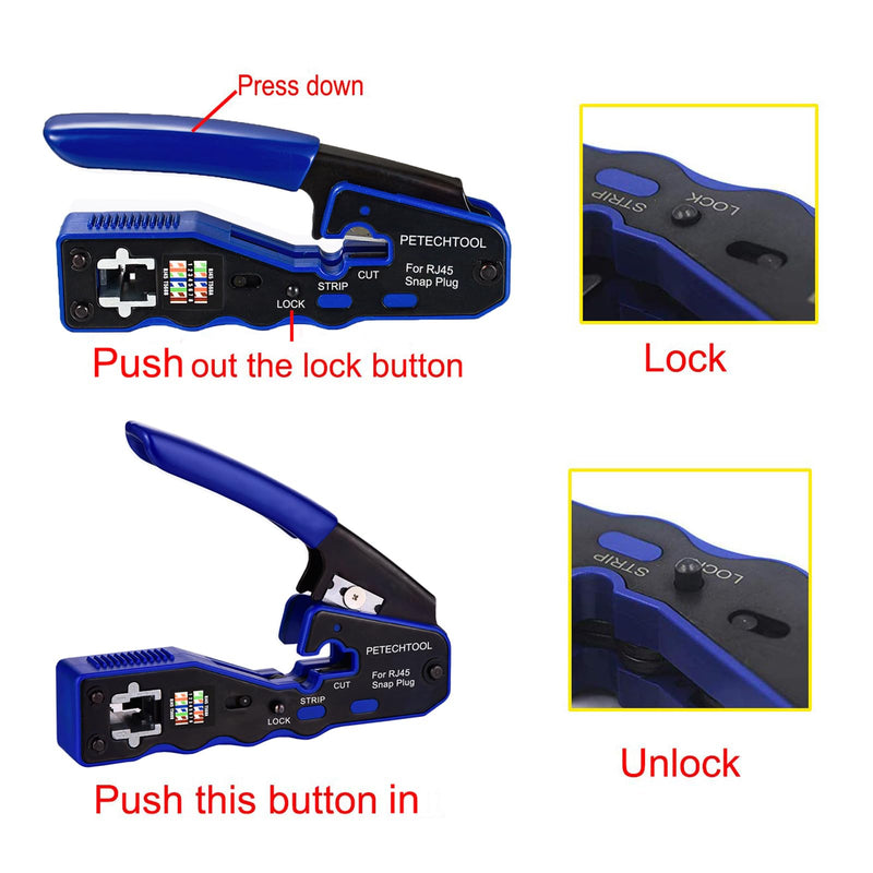 RJ45 Crimp Tool Pass Through Crimper Cutter for Cat6a Cat6 Cat5 Cat5e 8P8C Modular Connector Ethernet Crimper Tool