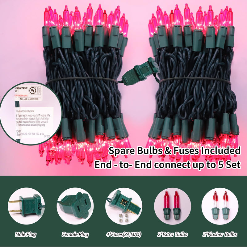 Super-Bright Extendable Pink Christmas Lights Decoration 100Lights 19.6ft UL Certified Mini Bulb String Lights Set for Outdoor Christmas Tree Garden Holiday Party Patio Wedding Garland Decor 100 Count