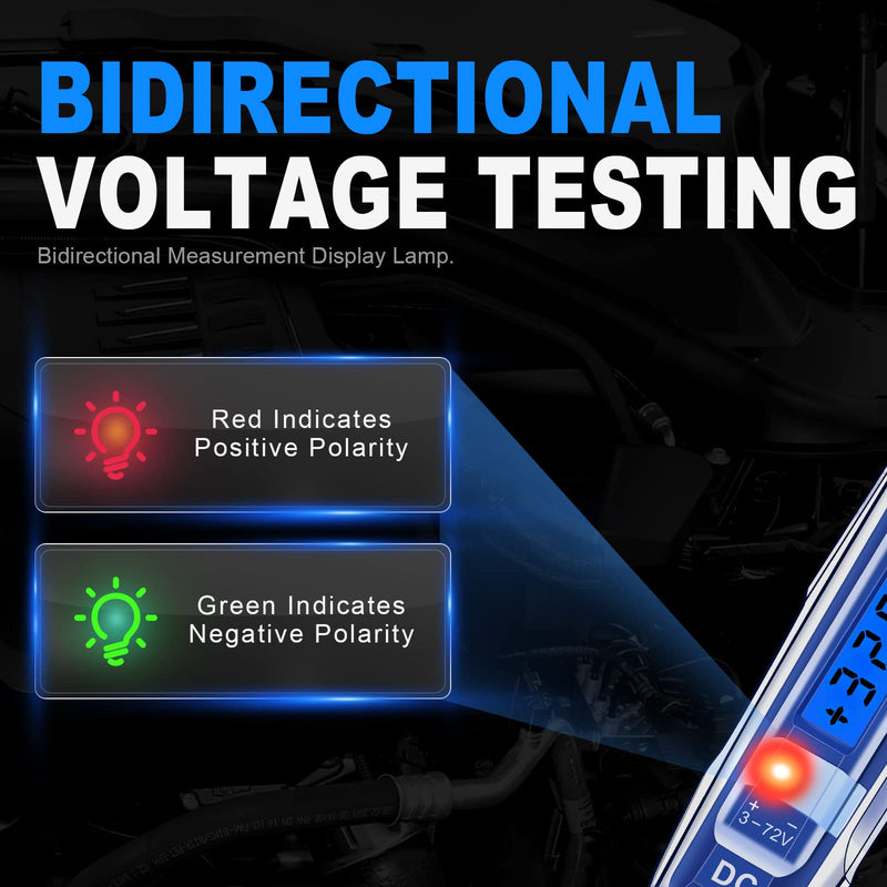Upgraded 3-72V Automotive Circuit Tester with Voltmeter, Heavy Duty LCD Backlight Display Test Light with 140 Inch Extended Wire & Illumination, Bidirectional DC Voltage Tester Electric Light Test Pen 3-72V LCD Backlight Display