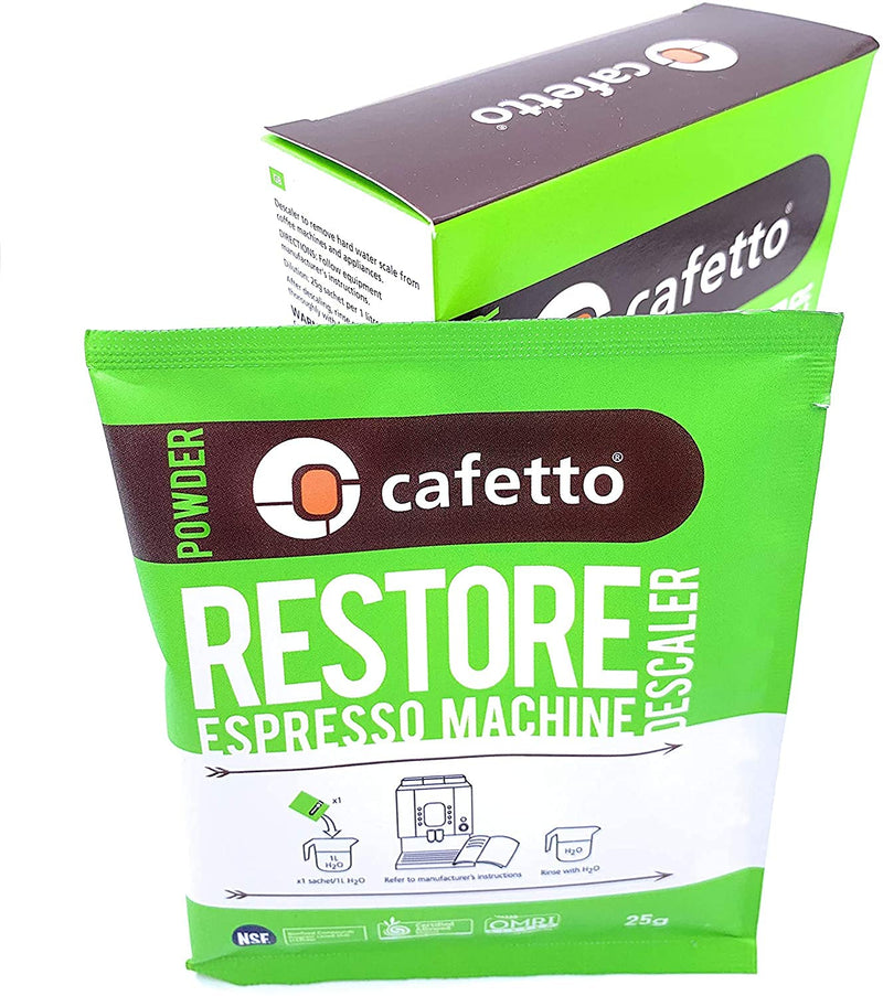 Cafetto Restore Espresso Machine Descaler, Coffee Machine Cleaning Powder for Use In Organic Systems (4 Single Use Packets)