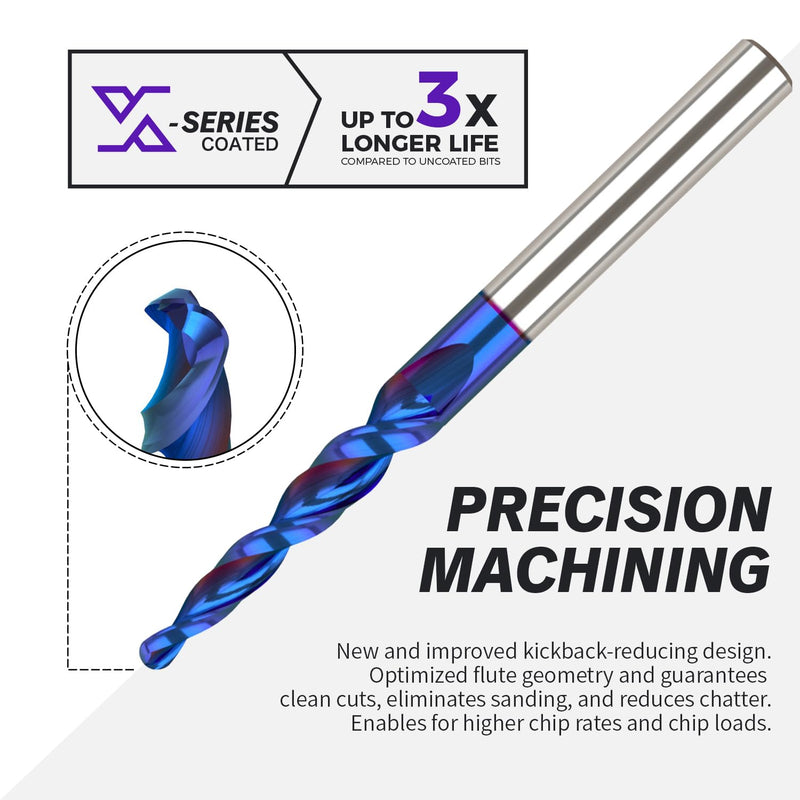 ZahyoX 3D Carving Tapered Angle Ball Nose CNC Bit, 3.0 Degree NACO Coated Router Bit, 1/16" Cutting Dia, 1/32" Radius, 1/4" Shank, 3" Overall Length, 2 Flutes, CNC Router Bits, CNC End Mill