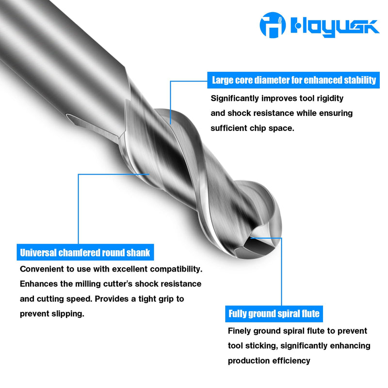 3/8" Carbide Ball Nose End Mills - 2 Flutes End Mill Bits, Tungsten Milling Bit CNC Cutting Tools for Stainless Steel, Forge Steel, Hardened Steel, Copper, Alloys & More 3/8 in 1