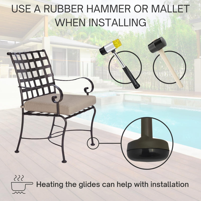 1-1/2" Wrought Iron Patio Furniture Feet Caps - Round Plastic Outdoor Metal Table and Chair Floor Protector Glide Replacement Parts (24 Pack) 24