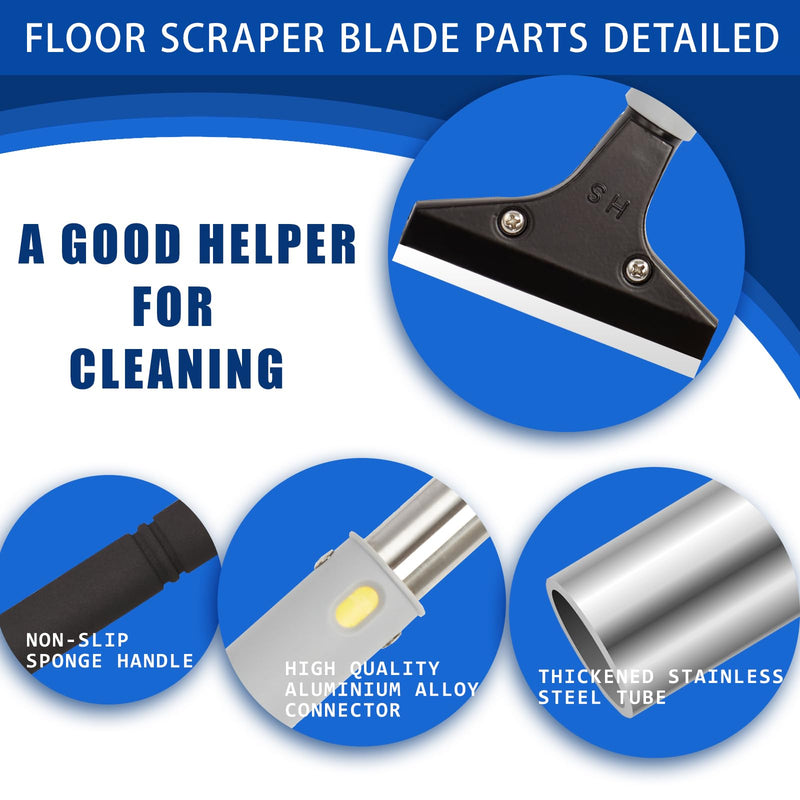 61in Floor Scraper Long Handle Heavy Duty, 4 inch Razor Blade Floor Scrapers Metal Paint Scraper with 10PCS Extra Metal Blades Paint Scraper Ideal for Cleaning Stove Top Windows Glass Wall 000
