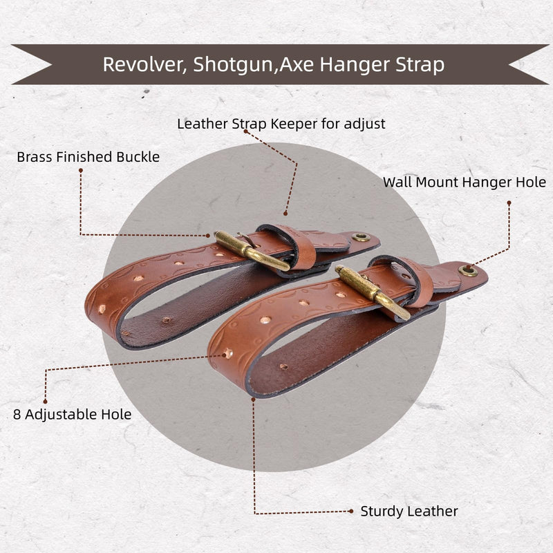 Leather Axe Hangers, Adjustable Wall Straps for Hatchets Tools Gun Display | Adjustable Brass Buckle, Pre-made Hanging Hole , Screw Installation,Set of Two Straps,Stylish Storage & Display, Multi-use