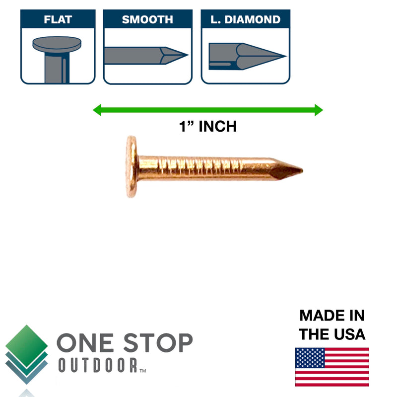 (50-Pack) 1 Inch USA MADE Copper Nails Roofing Finish - Solid Pure Copper Slate Spikes Flashing Furniture Boat - Highest Quality Nails (50) 50
