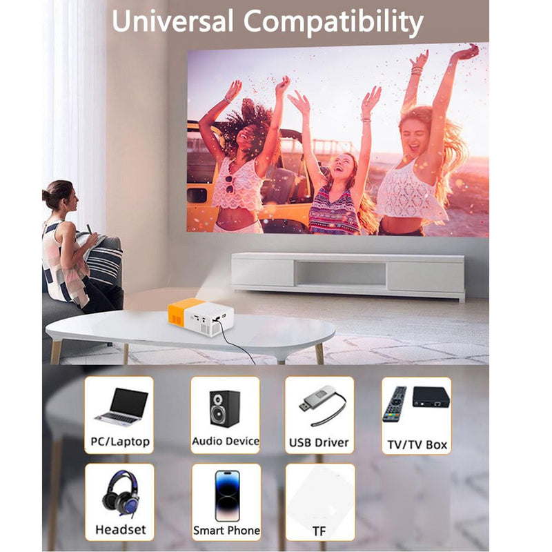 Mini Projector, 1080P Full HD Video Projector, Portable Outdoor Home Theater Movie Projector, Hifi Stereo Speakers, HDMI, USB, AV, Smartphone Tablet TV Sticks (US US Plug