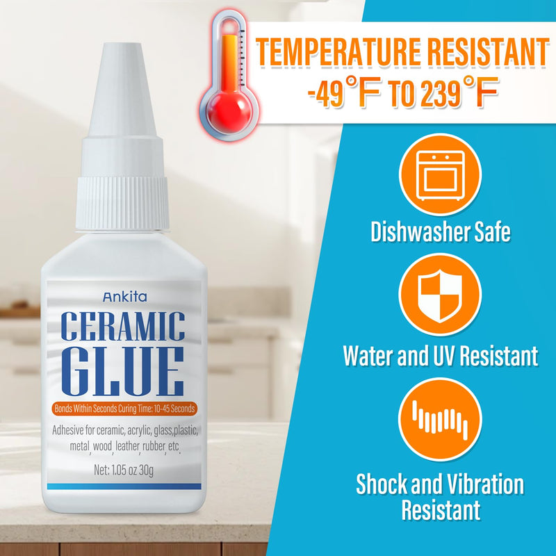Super Ceramic Glue, 30g Best Glue for Ceramic and Porcelain Repair, Waterproof and Multisurface Glue for All Bondings with High Temperature Resistance