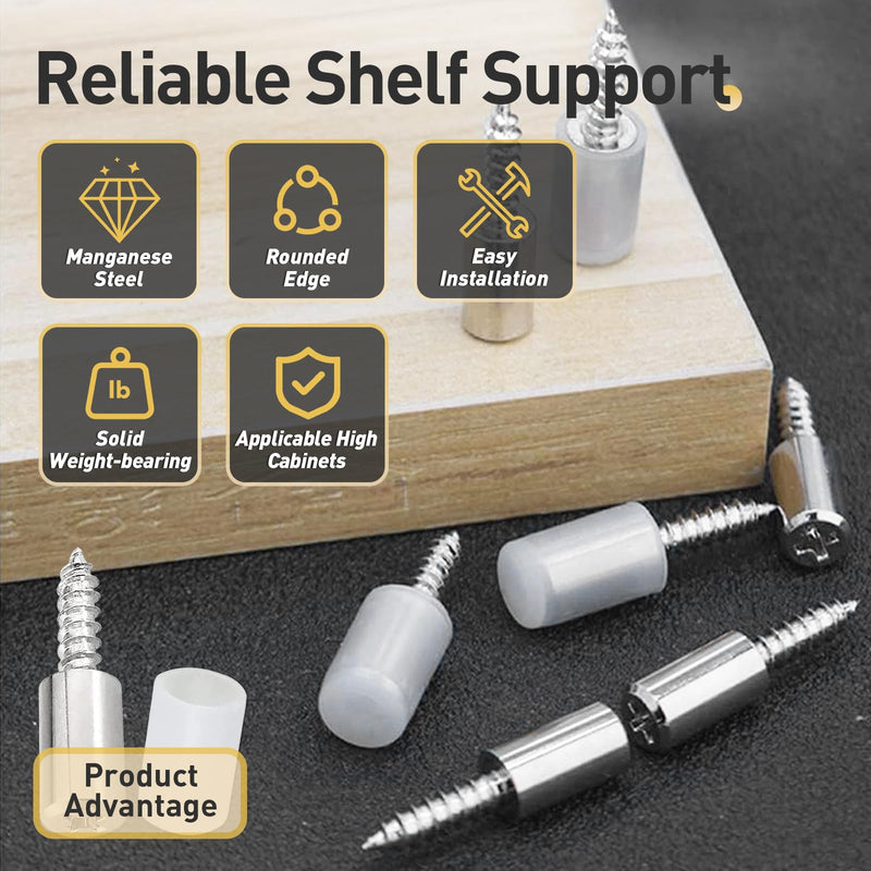 50 Pcs Self Tapping Screws Cabinet Laminate Support, Shelf Pins with Non-Slip Sleeve, Cabinet Shelf Pegs for Kitchen Utensils, Bookcases and Wardrobes, Fixed Support Self - Tapping Cross Screw 50 Pack White
