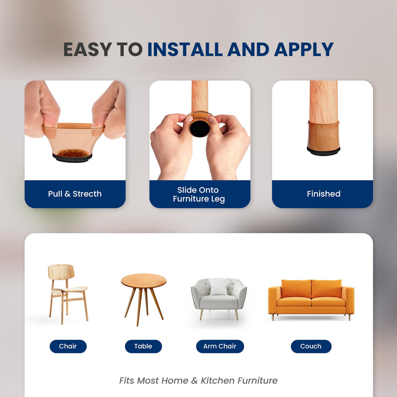 Serenelife 24pcs Chair Leg Floor Protectors | Rubber Furniture Leg Covers & End Caps for Hardwood Floors | Fits Furniture & Chair Legs 1.05 in - 1.50 in | Anti-Slip & Scratch Protect Floors