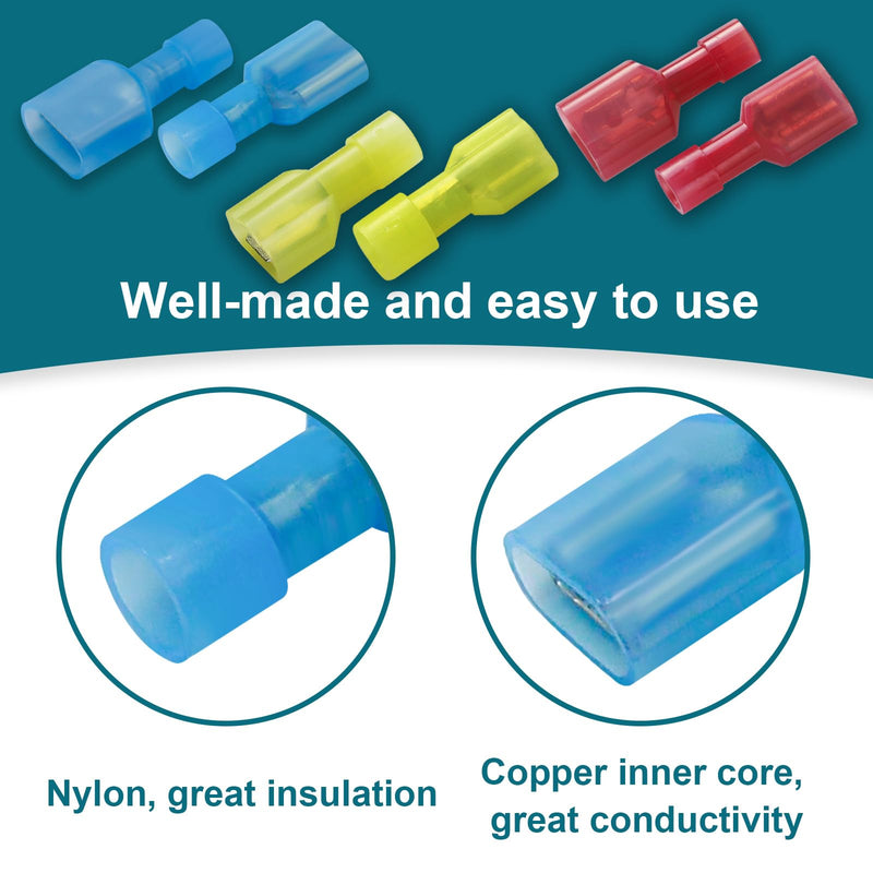 160PCS Spade Connector Kit, 22-10AWG Quick Disconnect Wire Connectors, Nylon Insulated Spade Terminal Connectors Male and Female Kit-160PCS