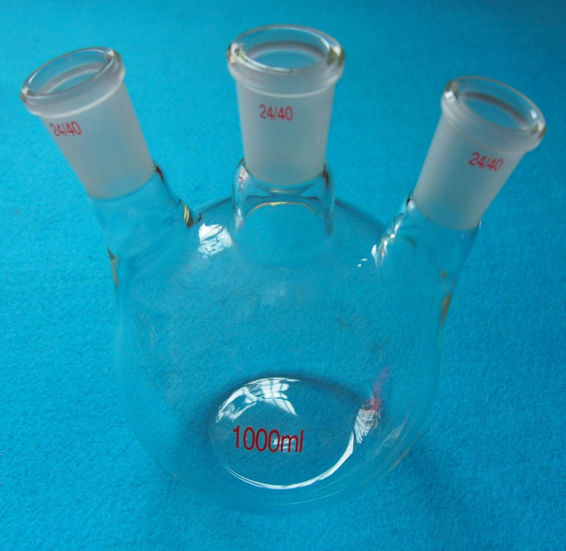 1000ml,3-Neck,24/40,Flat Bottom Glass Flask,Three Neck,Laboratory Boiling Vessel