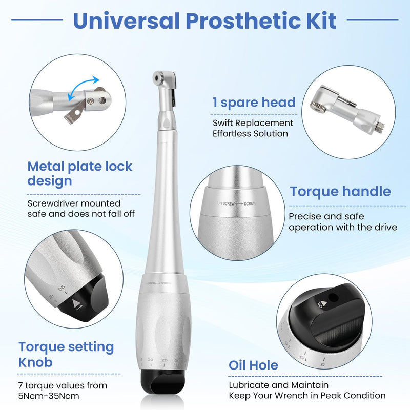 Implant Universal Hex Driver Screw Screwdriver Kit, with (5-35N.Cm) 7 Kinds of Torque +16 Universal Screws, Metal Plate Lock Design, Dual Head Design, for Dental Clinic
