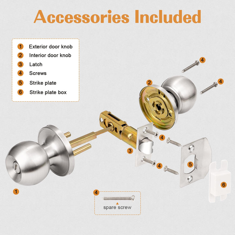 Probrico 3Pack Bedroom Door Knobs Brushed Nickel Door Handles, Interior Door Knobs Locks Privacy Door Knobs Stainless Steel 3