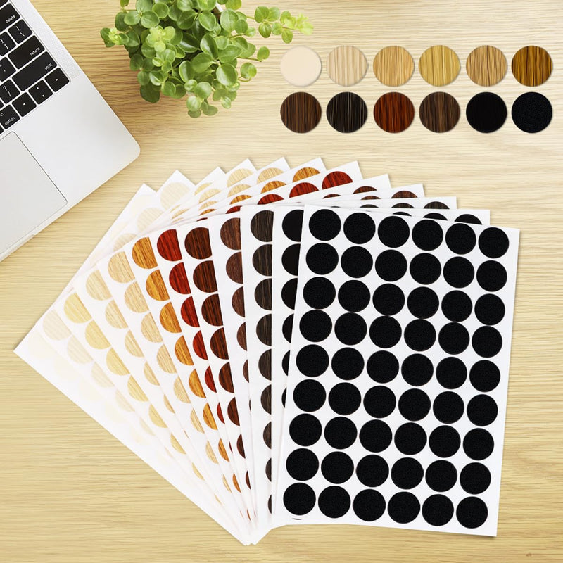 648 Pieces Screw Hole Covers Stickers, 12 Basic Color Colors Wood Stickers, Adhesive PVC Screw Cover Caps, for Wood Screws Wall Cabinets Desk Wall