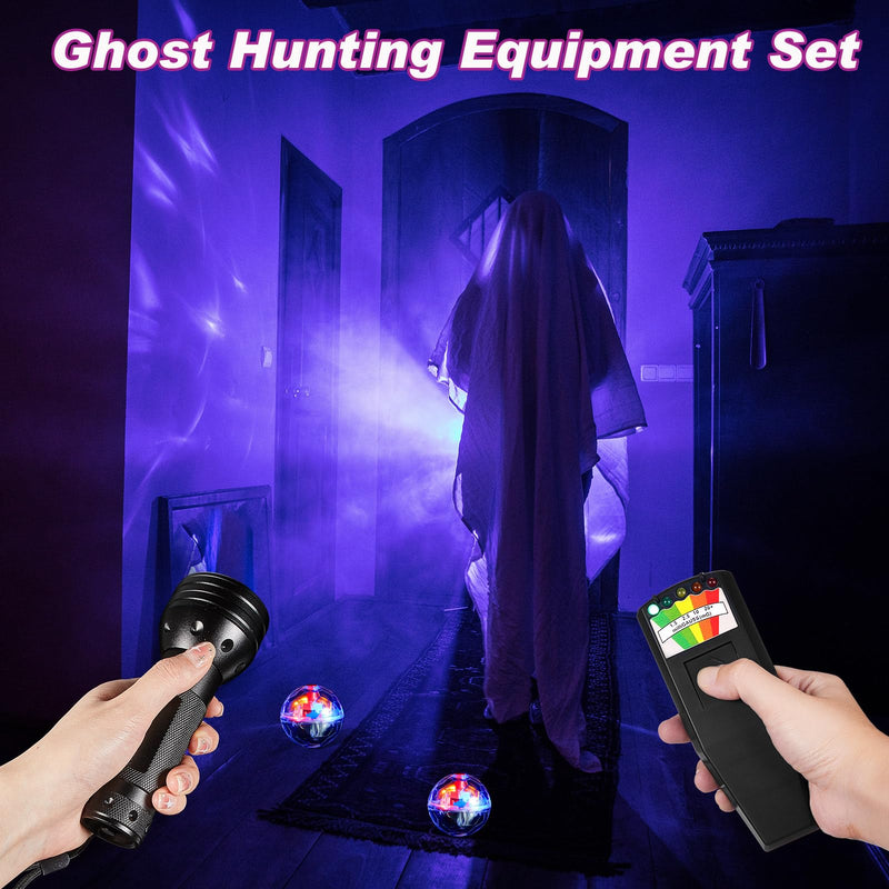 Dunzy 6 Pcs Ghost Hunting Equipment Kit Include 1 Emf Meter 1 UV Flashlight and 4 LED Light up Pet Cat Ball Ghost Investigation Paranormal Equipment for Home Office Inspections Gifts(Strong Light) Strong Light