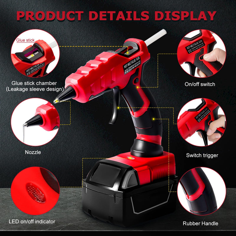 Cordless Hot Glue Gun for Milwaukee, Suitable for Milwaukee 18V Li-ion Battery, 30s Quick Preheat Hot Melt Glue Gun with 30 Pcs Glue Sticks(7 * 150mm) for Arts & Crafts & DIY & Repairs(Tool Only)