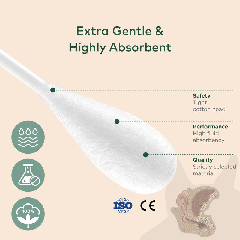 Cotton Swabs for Dogs and Cats - Cat & Dog Ear Cleaner Long Cotton Swab - Extra Large Cotton Head, Cat & Dog Ear Cleaning Kit for Puppies, Multipurpose Pet Cotton Swabs (Extra Large 100 Buds) Extra Large 100 Buds - PawsPlanet Australia