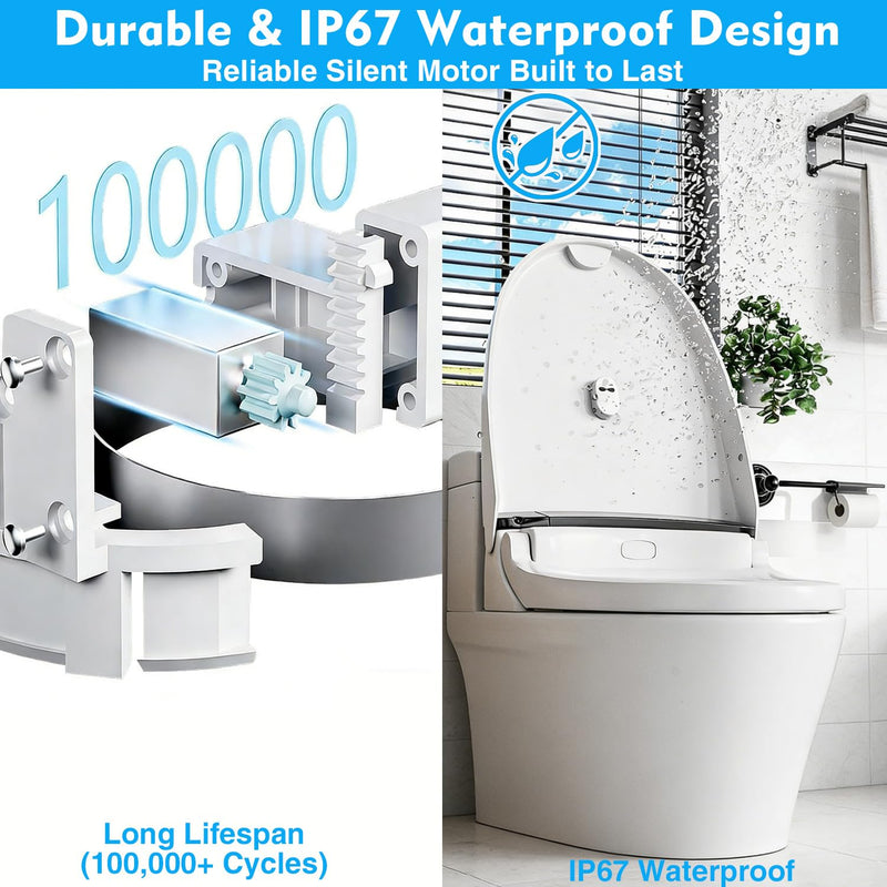 Automatic Toilet Flusher for Side, Front & Angled Mount Flapper Toilets | Touchless toilet flush kit with 12-16 in infrared sensing and rechargeable power while keeping the manual handle functional.
